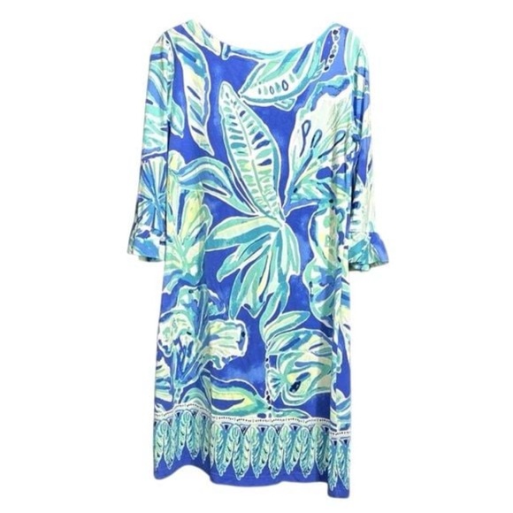 Lilly Pulitzer Sophie Ruffle Dress UPF 50+ Palm Passage Print Beckon Blue Size S - Picture 2 of 11